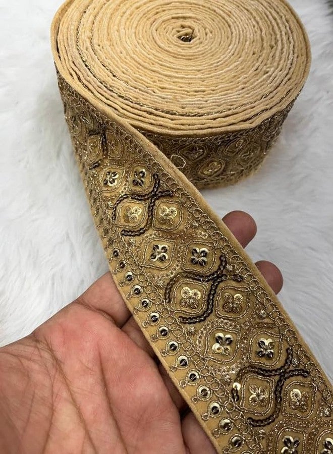 Deep's Creation 2 Inch Velvet Lace Border, Gold, Complex Multicolour, Wedding, Formal, Traditional, Wedding, 9 Meter